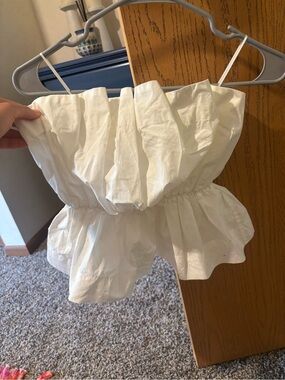 Anthropologie White Smocked Ruffle strapless Top